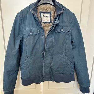 TNA Women’s Slate Blue Sherpa-Lined Bomber Jacket